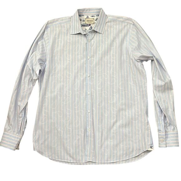 TED BAKER Archive Men's Button‎ Front Shirt Paisley Patter Blue Size 16.5 Neck - Picture 1 of 14